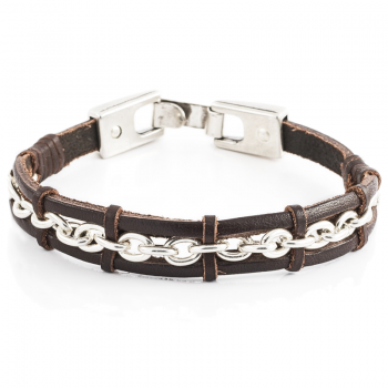 Gades I es una pulsera de cuero unisex con cadena de zamak central