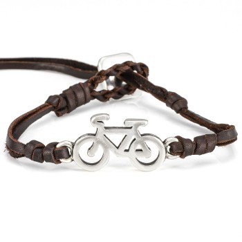 Zhanshi XI es una pulsera de cuero con adorno en forma de bicicleta